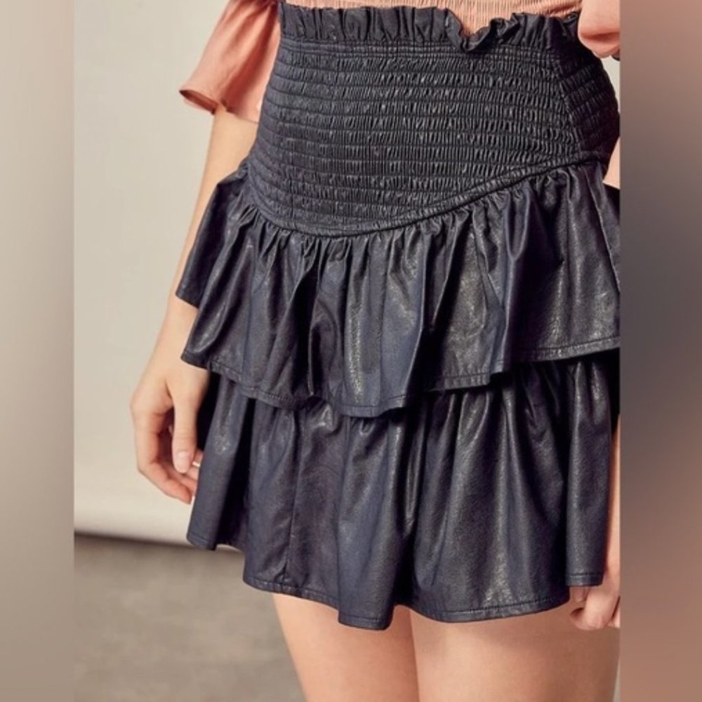 Navy Vegan Leather Skirt